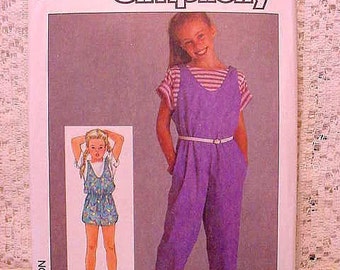 Vintage Simplicity 6862 Sewing Pattern 1985 Girls Pull-on Jumpsuit Size 10, 12, 14 UNCUT