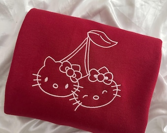Cherry Kitty Outline Embroidered Crewneck