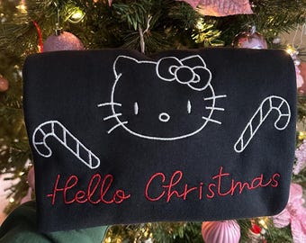 Christmas Kitty Outline Embroidered Crewneck