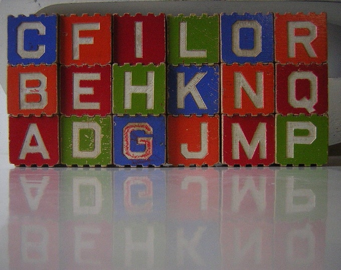 Antique Wooden Interlocking Alphabet ABC Picture Blocks - A-R Lot of 18 ...