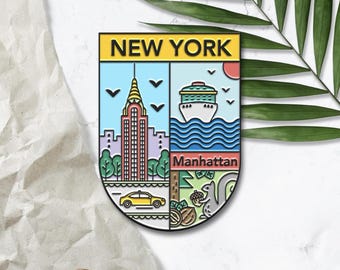 New York Manhattan Enamel Pins - New York Travel Enamel Pin, Manhattan Landmark, Cute Gifts for Friends, NYC Pin, Empire State Building Pin