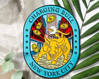 New York Travel Enamel Pins - Wall Street Charging Bull, New York Gift, New York Souvenir, New York City Gift, United States Travel Souvenir