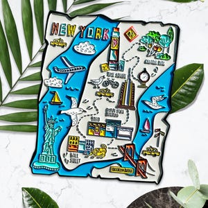 Emaille pins stadskaart New York - New York reispin, New York cadeau, New York souvenir, New York City cadeau, Verenigde Staten reissouvenir