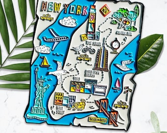 Épingles en émail pour carte de la ville de New York - épingle de voyage à New York, cadeau New York, souvenir de New York, cadeau de la ville de New York, souvenir de voyage des États-Unis