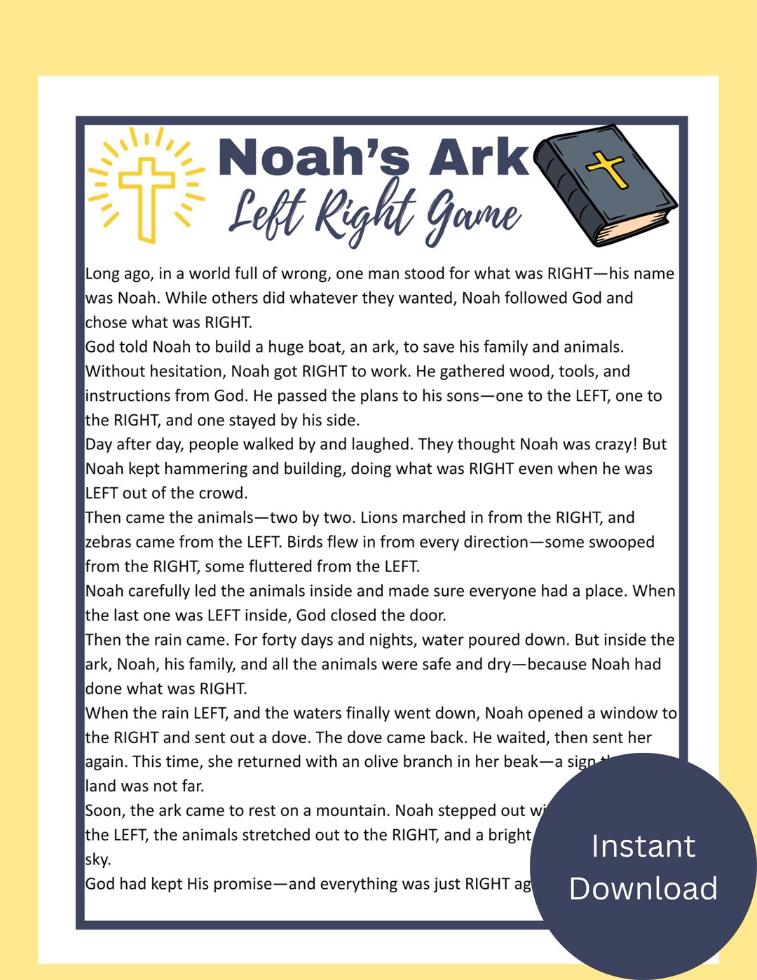Noah's Ark Left Right Game: Printable Bible Activity (PDF Download - Etsy
