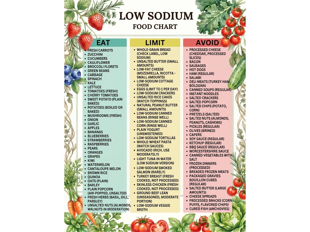 Low Sodium Diet Food List Printable | Foods to Eat, Limit & Avoid ...