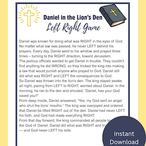Daniel in the Lion’s Den Left Right Game | Bible Party Printable | Christian Kids Game | Sunday School Activity PDF