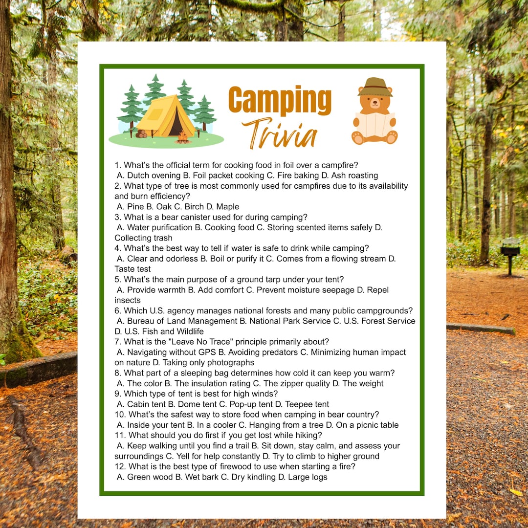 Camping Trivia Game - Fun Printable Quiz for Campfires, Family Trips ...