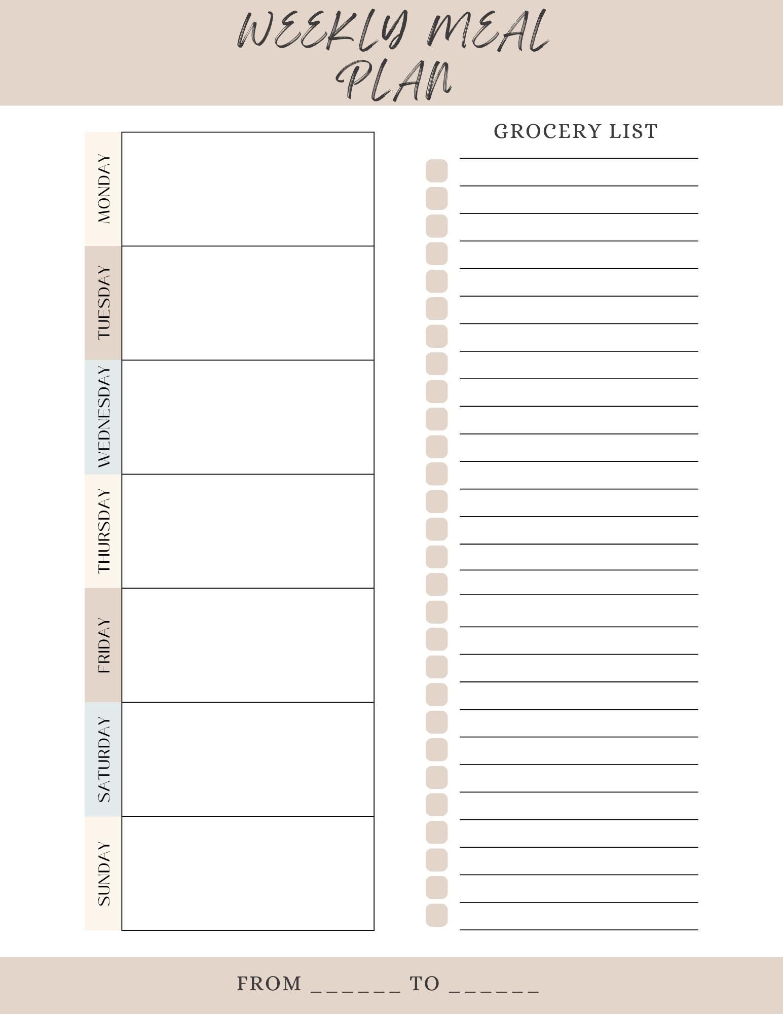 Weekly Meal Planner Printable: Family Meal Prep Organizer With Grocery ...