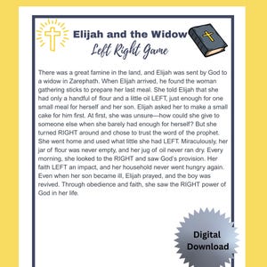 Elijah and the Widow Left Right Game – Bible Story Printable for Sunday School, Christian Family, Church Activity, Homeschool Game