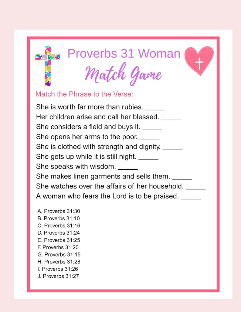 Proverbs 31 Woman Scripture Matching Game: Printable Bible Activity ...