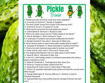Pickle Trivia Game: Fun Food Quiz for Parties (Instant Download PDF)