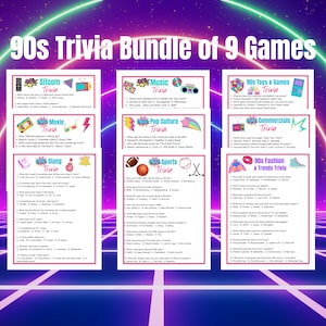 90s Trivia Bundle | 9 Printable Games | Fun 1990s Quiz Pack with Answer Keys | Instant Download