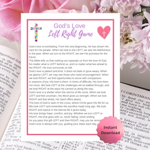 Juego &quot;El amor de Dios&quot; (izquierda, derecha): Biblia imprimible, actividad basada en la fe, para mujeres cristianas, grupos de iglesia, juego de estudio bíblico