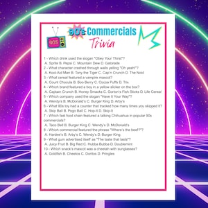 90s Commercial Trivia Game | Printable 90s Party Game | Instant ...