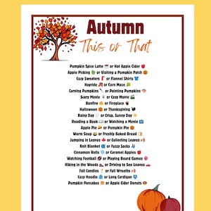 This or That Fall Game – Autumn Party Printable Activity | Cozy Family Game | Thanksgiving or Halloween Fun