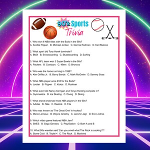 90s Sports Trivia Game | Printable 90s Party Game | Instant Download