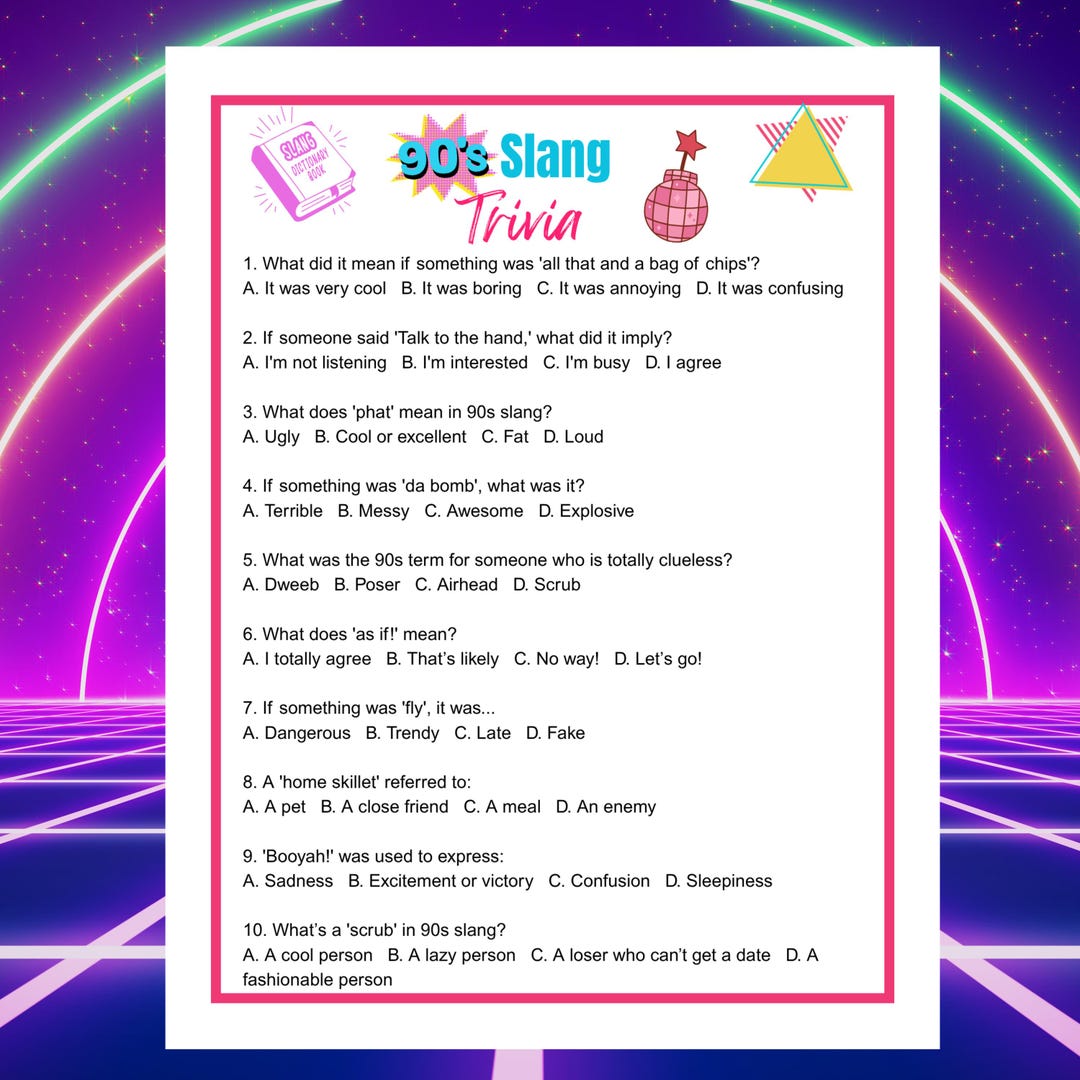 90s Slang Trivia Game | Printable 90s Party Game | Instant Download - Etsy
