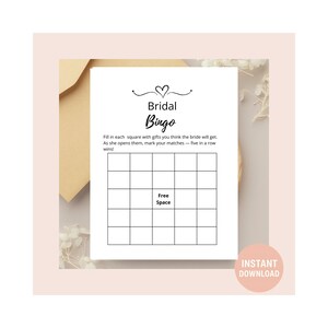 Juego de bingo nupcial imprimible / Juego minimalista para despedida de soltera / Actividad divertida para bodas / Tarjeta de bingo en blanco y negro / Descarga instantánea en PDF