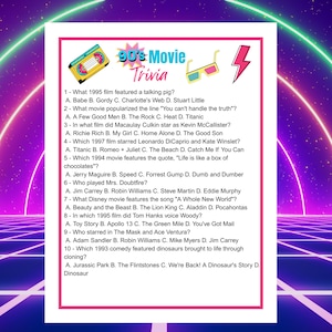 90s Movie Trivia Game | Printable 90s Party Game | Instant Download