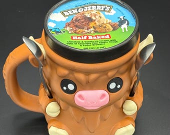 Ferdinand the Highland Cow Ice Cream Pint Holder, With Hidden Snack Drawer, Spoon Holders,  Farmhouse Fun!  Highland Cow Ice Cream Cozy,