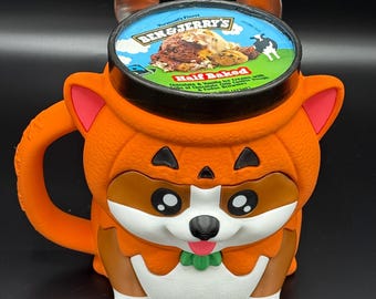 Corgi Ice Cream Pint Holder, 3D Printed with Spoon Slots & Cookie Holding Pockets, Cute Gift , Kevin the Corgi