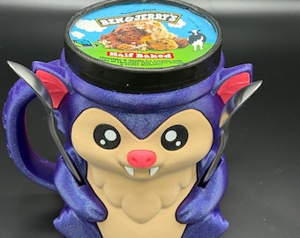 Bramble the Bat Ice Cream Pint Holder, Standard 16oz Pint Size Ice Cream Holder, Bat Themed Pint Ice Cream Holder
