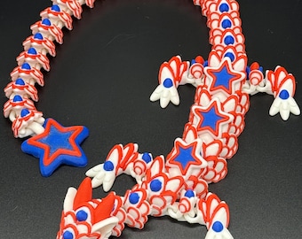 20-Inch 4th of July Star Cookie Dragon: Articulated 3D Printed Fidget Toy