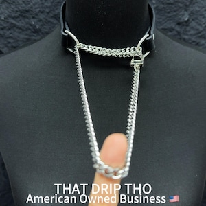 Luxe Necklace Enigma Chain choker, Handmade Collar with Chain Leash unisex, day collar, Statement Stylish Gothic Leather Choker, ThatDripTho