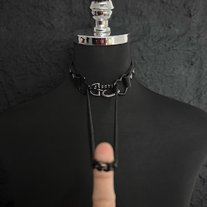 Luxe ketting Enigma-kettingchoker, handgemaakte halsband met kettingriem unisex, dagkraag, statement stijlvolle gotische leren choker