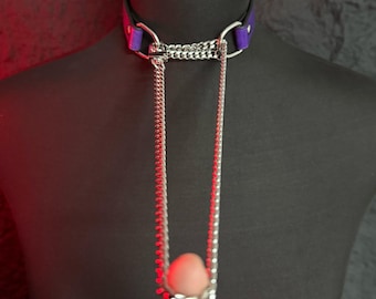 Collar de lujo Enigma, gargantilla de cadena, collar hecho a mano con correa de cadena unisex, collar de día, gargantilla de cuero gótica con estilo llamativo