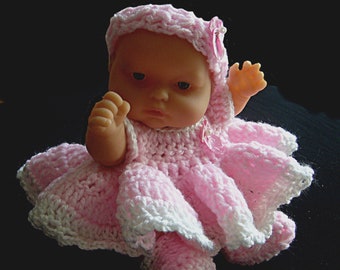 Crochet dress set for the 8" doll or the Li'l Cutesie doll in pink and white and ready to ship