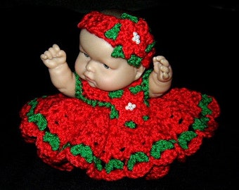 Dress set for the 8" doll or the Li'l Cutesie doll crocheted in red and green ready to ship for gift for little girl or doll collector