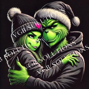 Grinch and Grinch Girl hugging - 2 photos