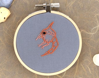 Crab Zoea Larva Embroidery--Grey