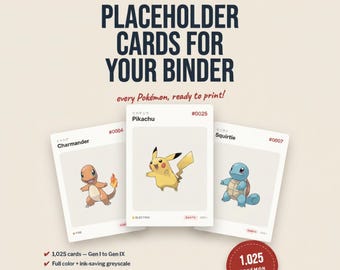 Carte segnaposto per raccoglitore del Pokédex Nazionale 1025