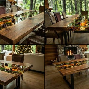 Custom Order USA Coffe Table River Table Walnut Forest and Moss Epoxy Resin Wood Table Dining Table Handmade Epoxy Resin Table Kitchen Table image 7