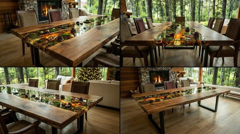 Custom Order USA Coffe Table River Table Walnut Forest and Moss Epoxy Resin Wood Table Dining Table Handmade Epoxy Resin Table Kitchen Table image 7