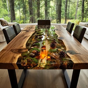 Custom Order USA Coffe Table River Table Walnut Forest and Moss Epoxy Resin Wood Table Dining Table Handmade Epoxy Resin Table Kitchen Table image 8