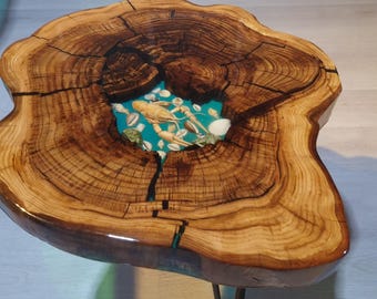 3D Epoxy River Coffee Table: Handmade Live Edge Maple Wood, Ocean