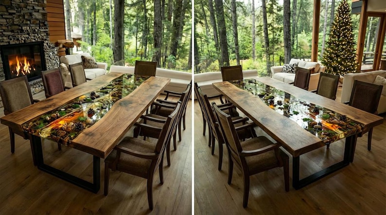 Custom Order USA Coffe Table River Table Walnut Forest and Moss Epoxy Resin Wood Table Dining Table Handmade Epoxy Resin Table Kitchen Table image 5