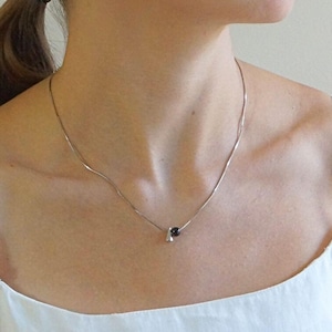 Schwarz Onyx Geometrische Halskette, 925 Sterling Silber Moderne Schlange Kette, Minimalist Personalisierte Dreieck Anhänger Schwarz Edelstein Silber Kette