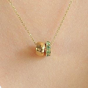 Peridot Bead Double Necklace, Elegant Two-Tone Gemstone 14K Gold Personalized August Birthstone Minimalist Jewelry Birthday Gift for Mom Her