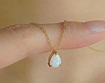 Opal Gold Necklace, Personalized Gold Silver Opal Gemstone Necklace, Elegant Opal Teardrop Birthstone Minimalist Jewelry Birthday Gift 4 Her
