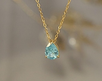 Aquamarine Necklace for Women, 14K Gold March Birthstone Pendant, Dainty Blue Gemstone Jewelry, Personalized Birthday Gift for Her