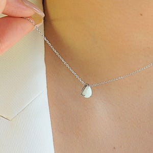 Silver Opal Necklace, Personalized Silver Gold Opal Gemstone Necklace, Elegant Opal Teardrop Birthstone Minimalist Jewelry Gift for Her