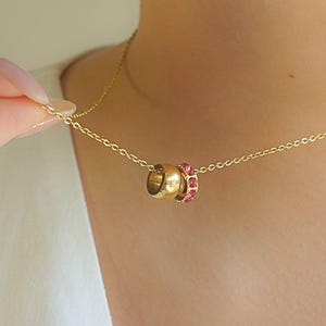 Rubinhalsband, elegant dubbelpärlkedja, 14K guld personliga smycken med födelsesten i juli, födelsedag, bröllop, brudtärnepresent till henne