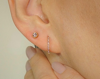 Pink Tourmaline Earrings by QueenBee, Dainty Hoop Earrings, Personalized Huggie Hoops, October Birthstone Jewelry Set, Holiday Birthday Gift