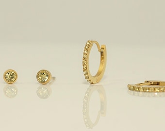 Dainty Citrine Earrings by QueenBee, Personalized November Birthstone Studs Huggie Set, Minimalist Elegant Huggie Hoops, Stud Earrings Gifts