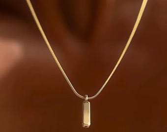 Men's Gold Pendant Necklace, Custom 18K Gold Rectangle Pendant Chain, Minimalist Gold Snake Male Jewelry, Birthday Father's Day Gift for Him